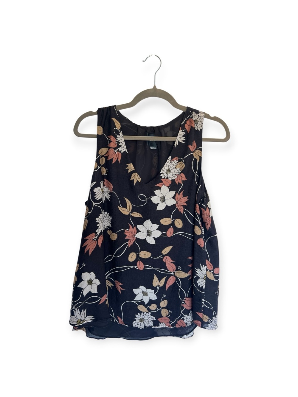 Maeve Black Floral Sleeveless Camisole with White and Rust Blooms